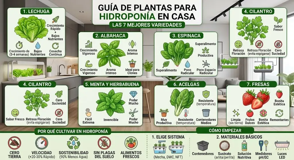 Las 7 mejores plantas para hidroponía en casa.