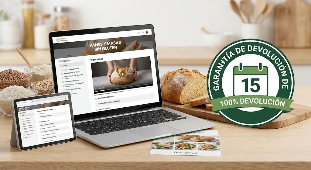 Garantía del curso Panes y masas sin gluten de Lucía Gómez